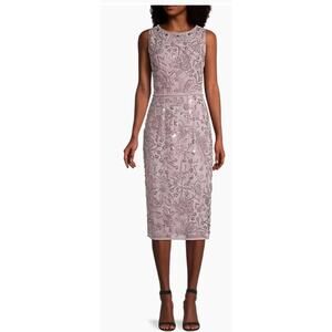 NWT Mac Duggal Floral Beaded Sheath Dress, Vintage Lilac, 12